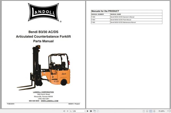 Bendi Forklift B330 AC DS SERIES 5 Operators Parts Maintenance Manual 1