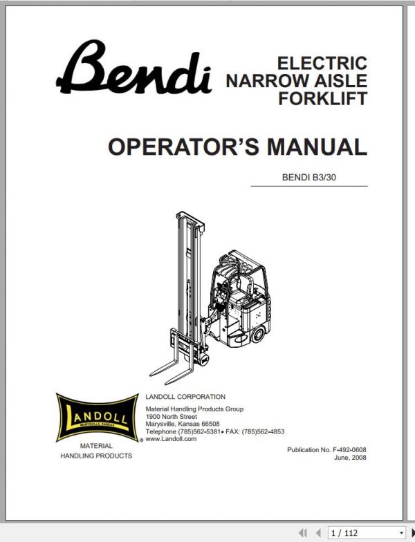Bendi Forklift B330 Electrical Schematic Operators Parts Maintenance Manual 1