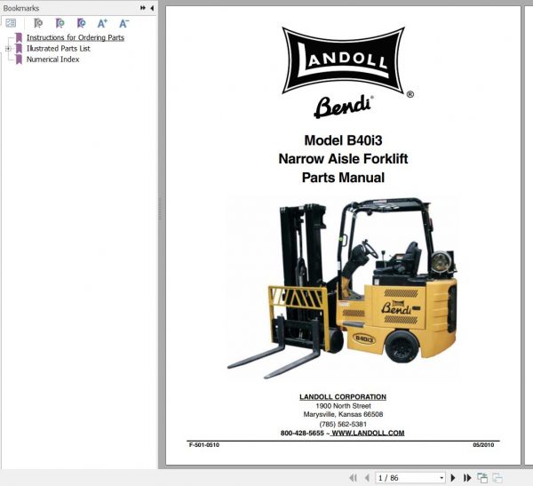 Bendi Forklift B40I3 Electrical Schematic Operators Parts Maintenance Manual 1