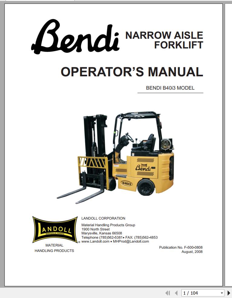 Bendi Forklift B40I3 Service Tool Software Operators Parts Maintenance Manual 1