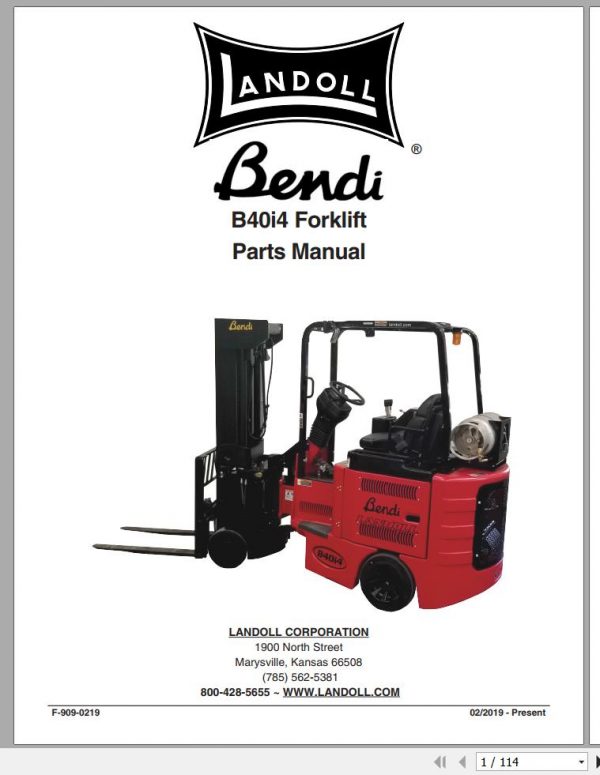 Bendi Forklift B40I4 5 Operators Manual Parts Manual 1