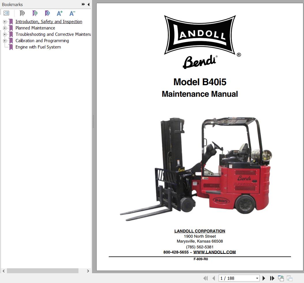 Bendi Forklift B40I5 Electrical Hydraulic Schematics Operators Parts Maintenance Manual 1 1