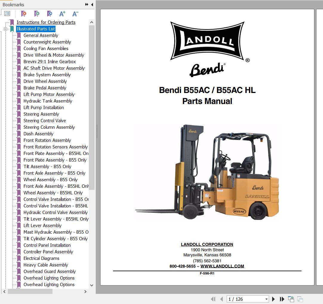 Bendi Forklift B55AC B55AC HL Parts Manual F 596 R1 1
