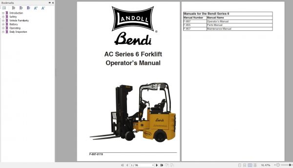 Bendi Forklift SERIES 6 Electrical Schematic Operators Parts Maintenance Manual 2