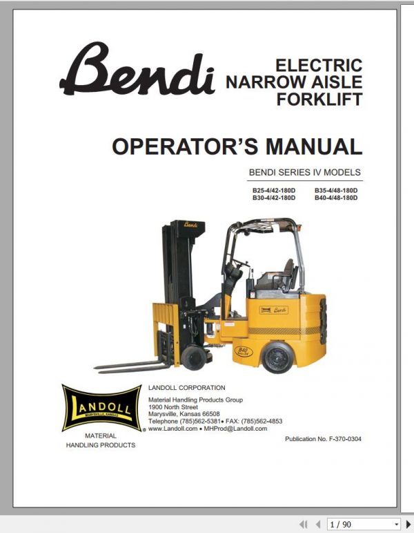 Bendi Forklift SERIES IV Electrical Diagram Service Operators Parts Maintenance Manual 1