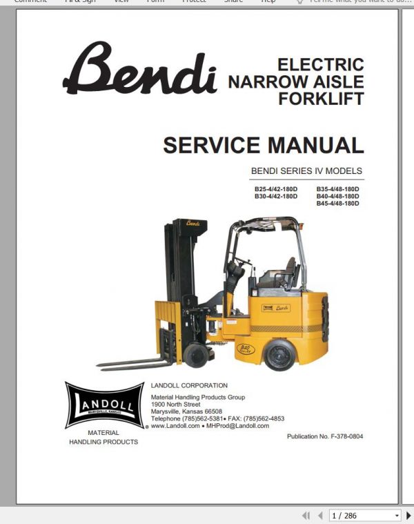 Bendi Forklift SERIES IV Electrical Diagram Service Operators Parts Maintenance Manual 2