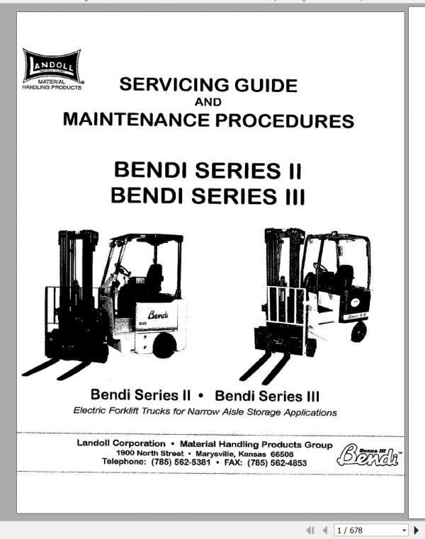 Bendi Forklift Series II III Service Guide Maintence Procedures 679929 1