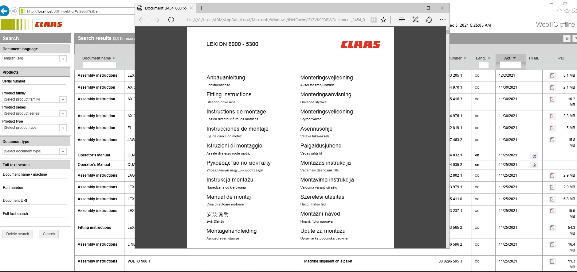 CLAAS WebTIC Offline EN 12.2021 Operator Manual Repair Manual Service Documentation EN DVD 4