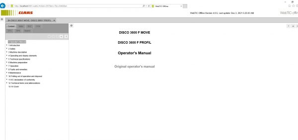 CLAAS WebTIC Offline EN 12.2021 Operator Manual Repair Manual Service Documentation EN DVD 5 1