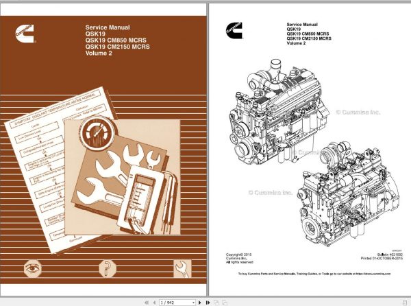 Cummins Engine QSK19 QSK19 CM850 CM2150 MCRS Volume 2 Service Manual 4021592 2015 1
