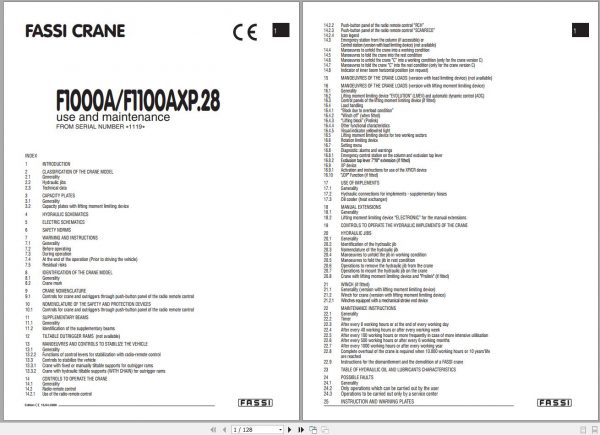 Fassi Cranes F1000A F1100AXP.28 1119 Use and Maintenance Manual 2008 1