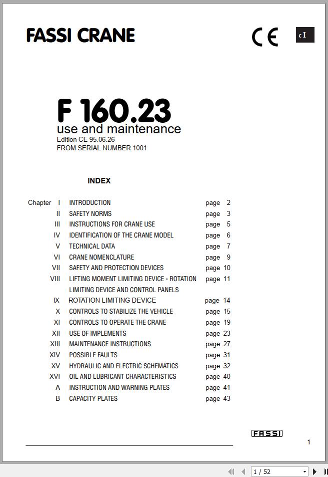 Fassi Cranes F160.23 1001 Use and Maintenance Manual 1