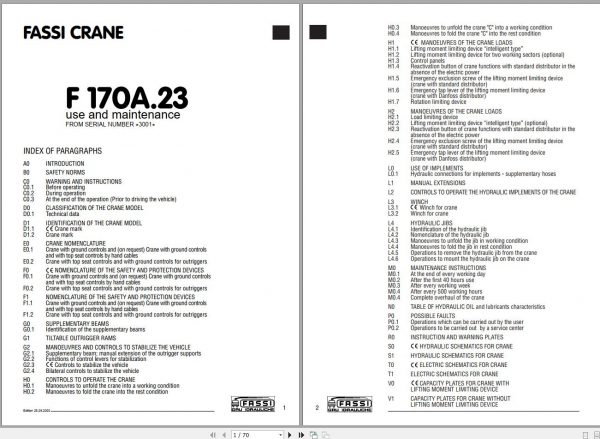 Fassi Cranes F170A.23 3001 Use and Maintenance Manual 1