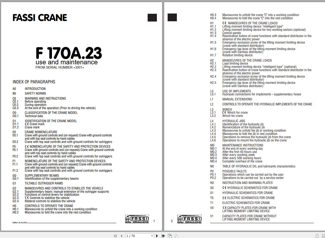 Fassi Cranes F170A.23 3001 Use and Maintenance Manual 1