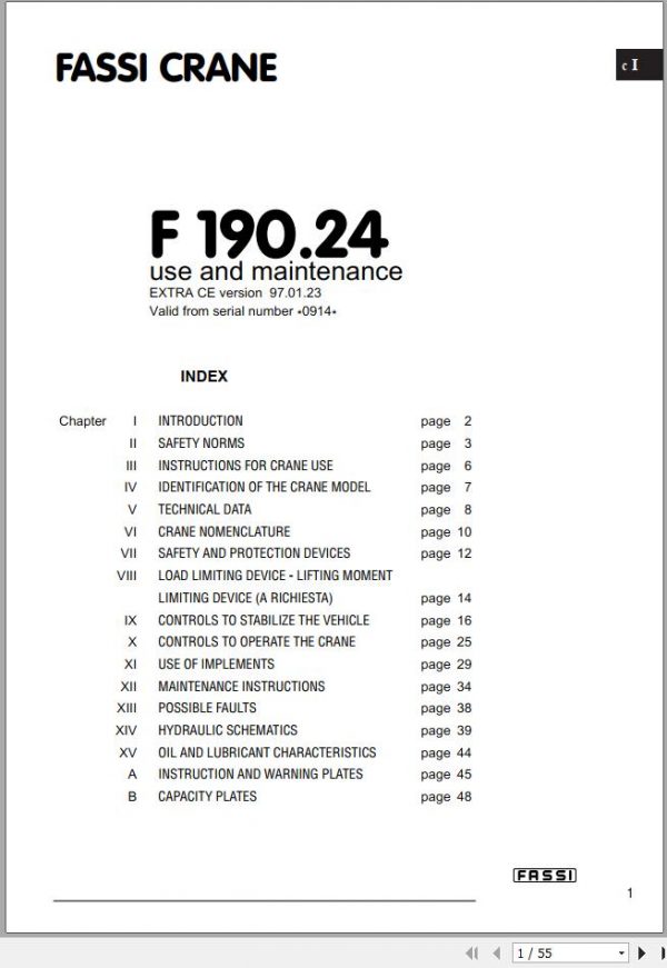 Fassi Cranes F190.24 0914 Use and Maintenance Manual 1