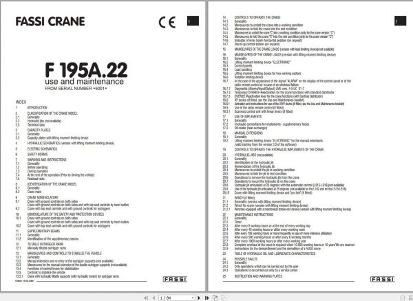 Fassi Cranes F195A.22 60001 Use and Maintenance Manual 2006 1