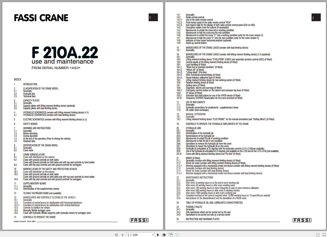 Fassi Cranes F210A.22 4563 Use and Maintenance Manual 2007 1