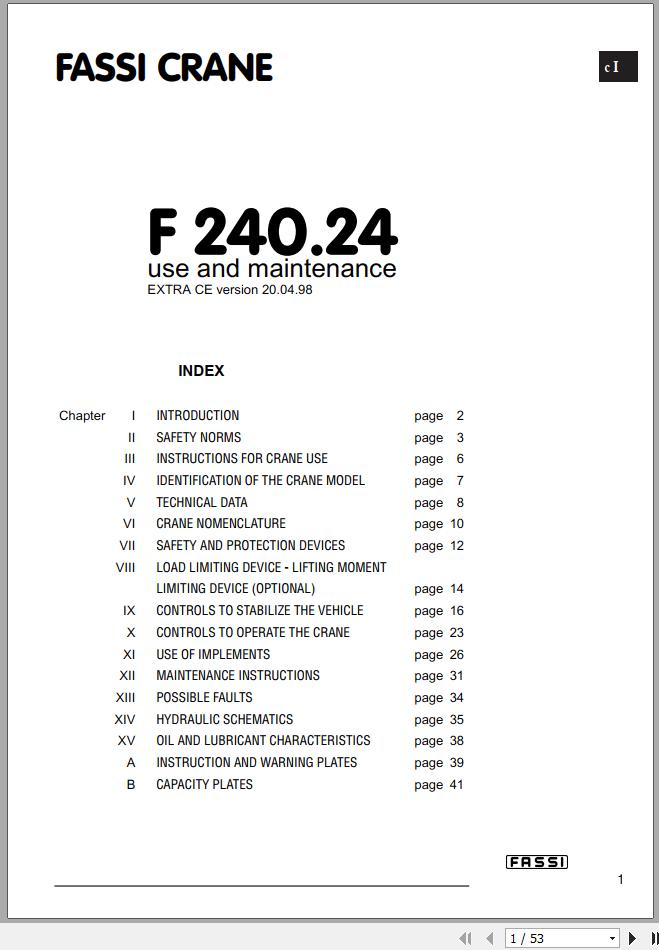 Fassi Cranes F240.24 Use and Maintenance Manual 1