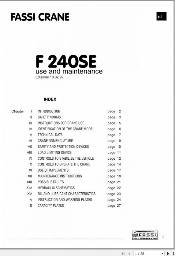 Fassi Cranes F240SE.22 Use and Maintenance Manual 1