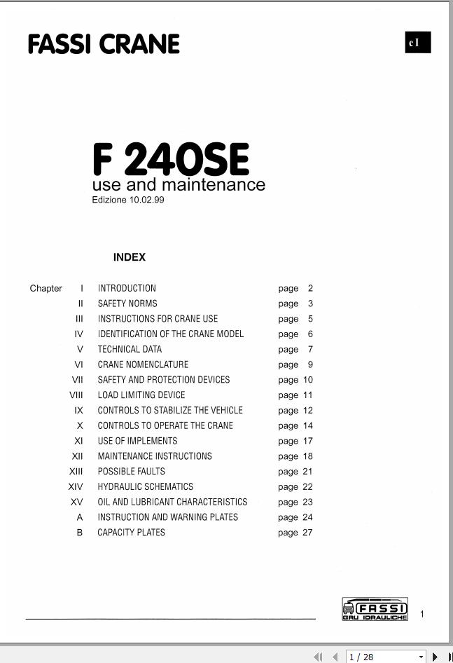 Fassi Cranes F240SE.22 Use and Maintenance Manual 1