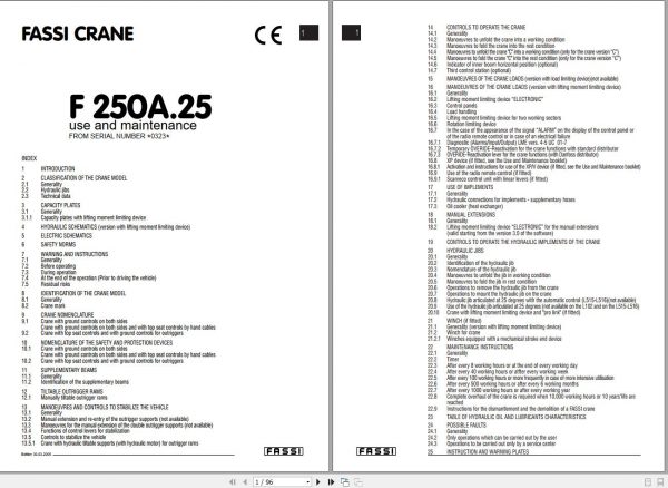 Fassi Cranes F250A.25 0323 Use and Maintenance Manual 2005 1