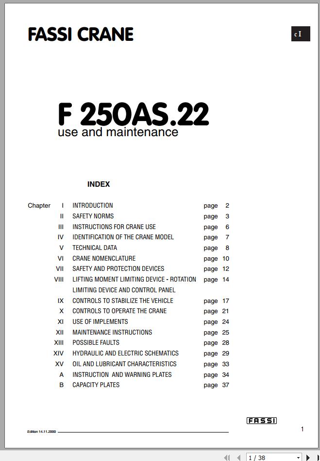 Fassi Cranes F250AS.22 Use and Maintenance Manual 2000 1