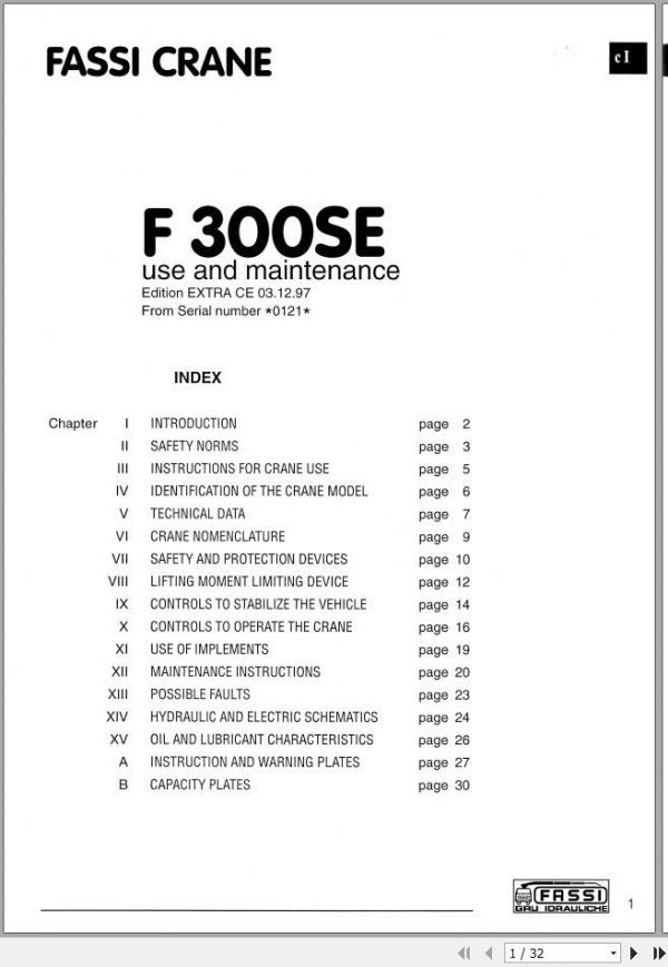 Fassi Cranes F300SE 0121 Use and Maintenance Manual 1
