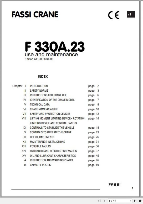 Fassi Cranes F330A.23 Use and Maintenance Manual 1