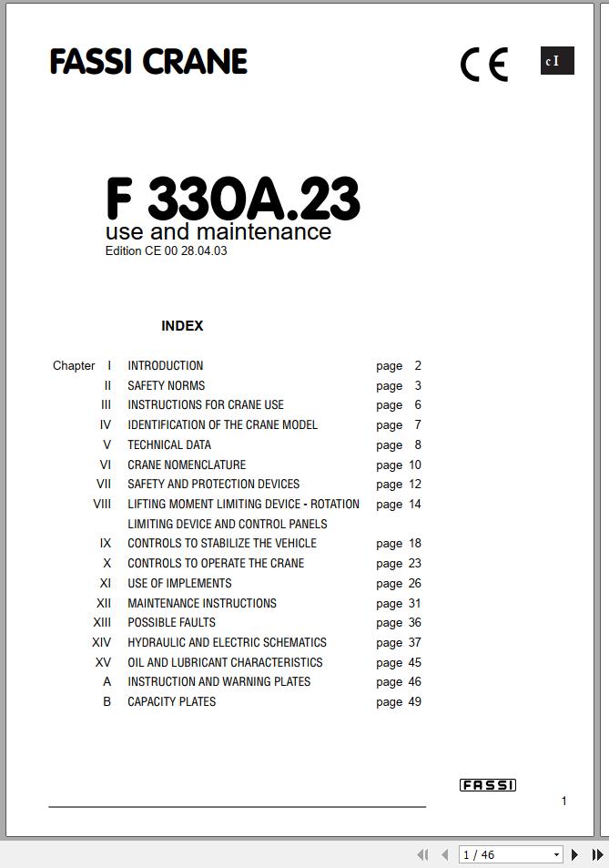 Fassi Cranes F330A.23 Use and Maintenance Manual 1