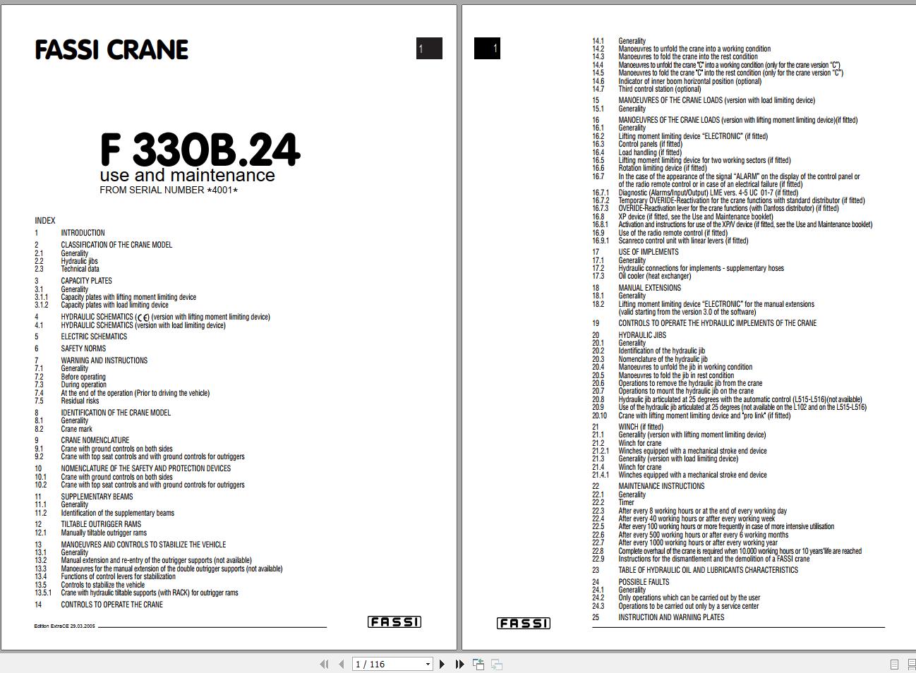 Fassi Cranes F330B.24 4001 Use and Maintenance Manual 2005