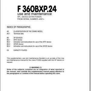 Fassi Cranes F360BXP.24 4001 Use and Maintenance Manual 2004