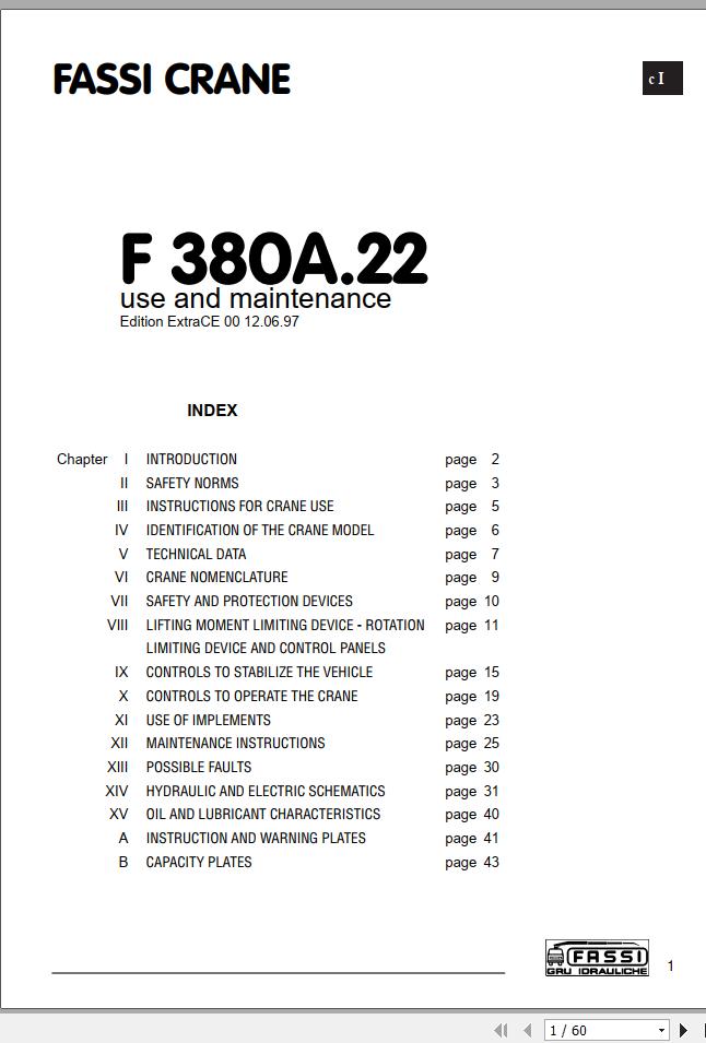 Fassi Cranes F380A.22 Use and Maintenance Manual 1
