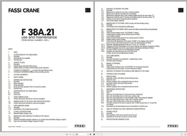 Fassi Cranes F38A.21 CE 1001 Use and Maintenance Manual 1