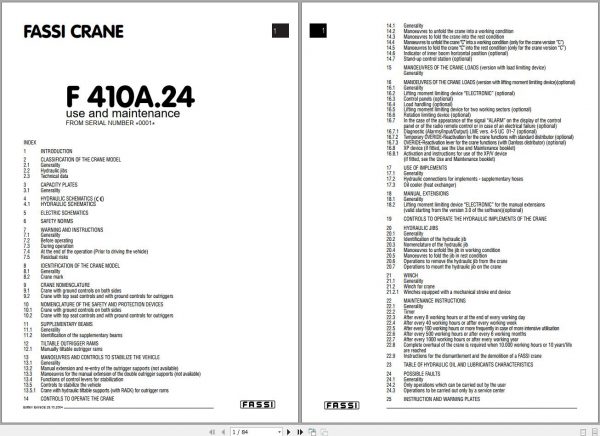 Fassi Cranes F410A.24 0001 Use and Maintenance Manual 2004 1
