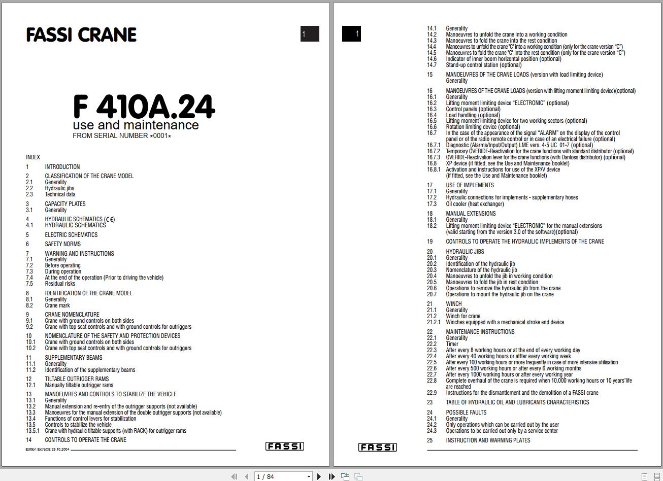 Fassi Cranes F410A.24 0001 Use and Maintenance Manual 2004 1
