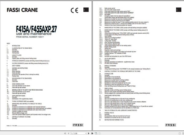 Fassi Cranes F415A F455AXP.27 2001 Use and Maintenance Manual 2008 1