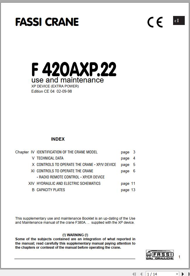 Fassi Cranes F420AXP.22 Use and Maintenance Manual