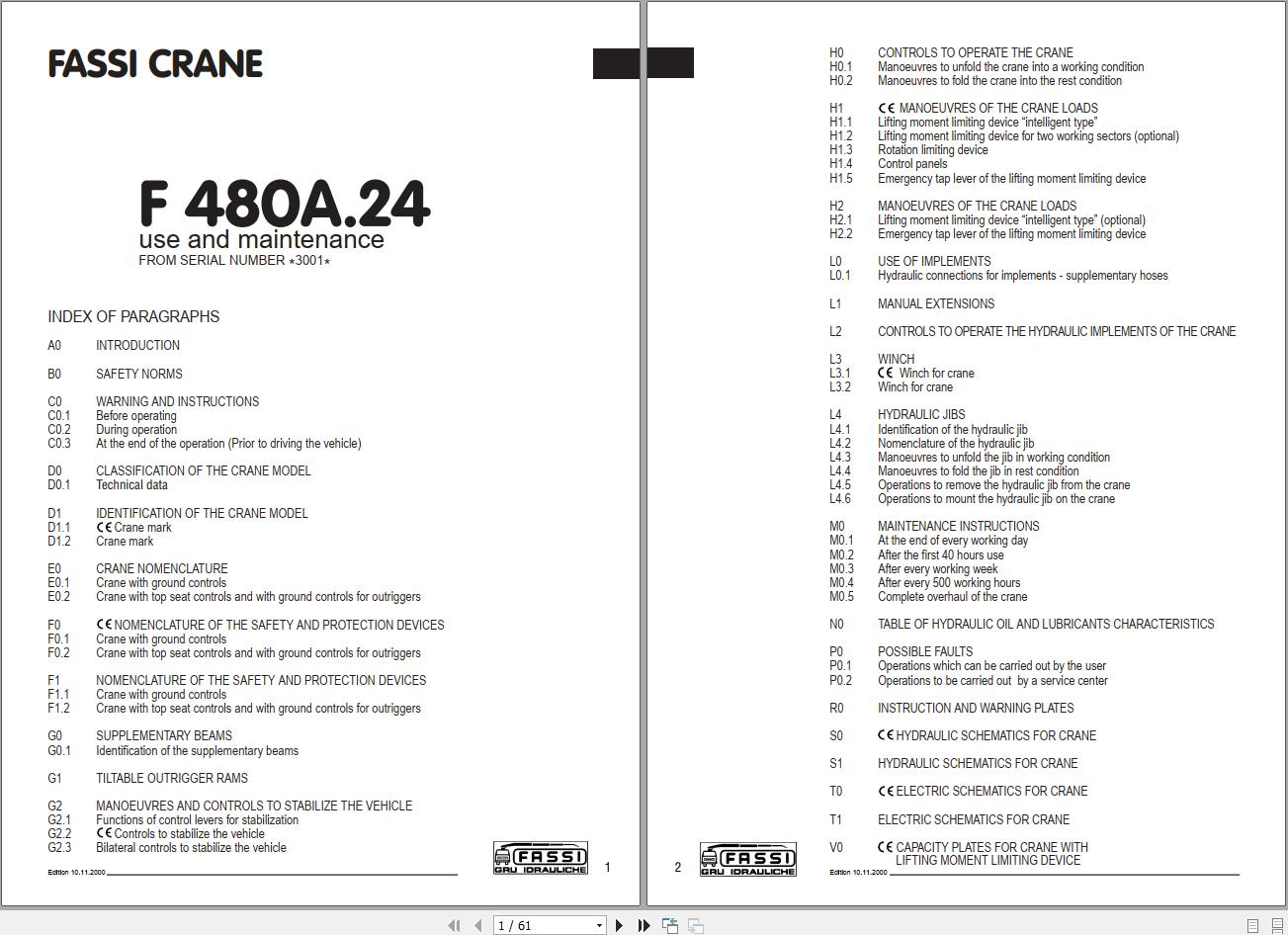 Fassi Cranes F480.A24 3001 Use and Maintenance Manual 2000 1