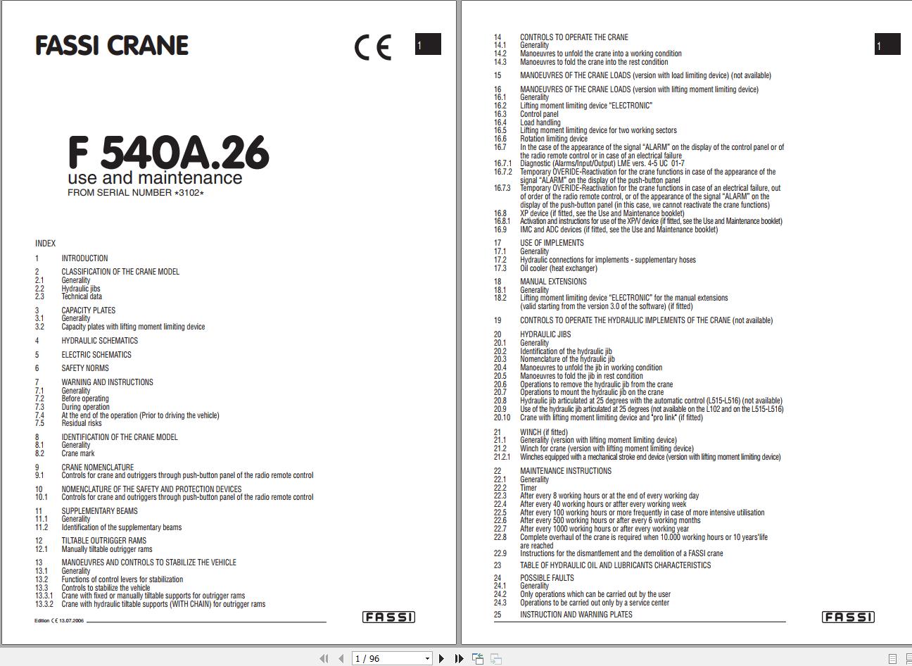 Fassi Cranes F540A.26 3102 Use and Maintenance Manual 2006 1
