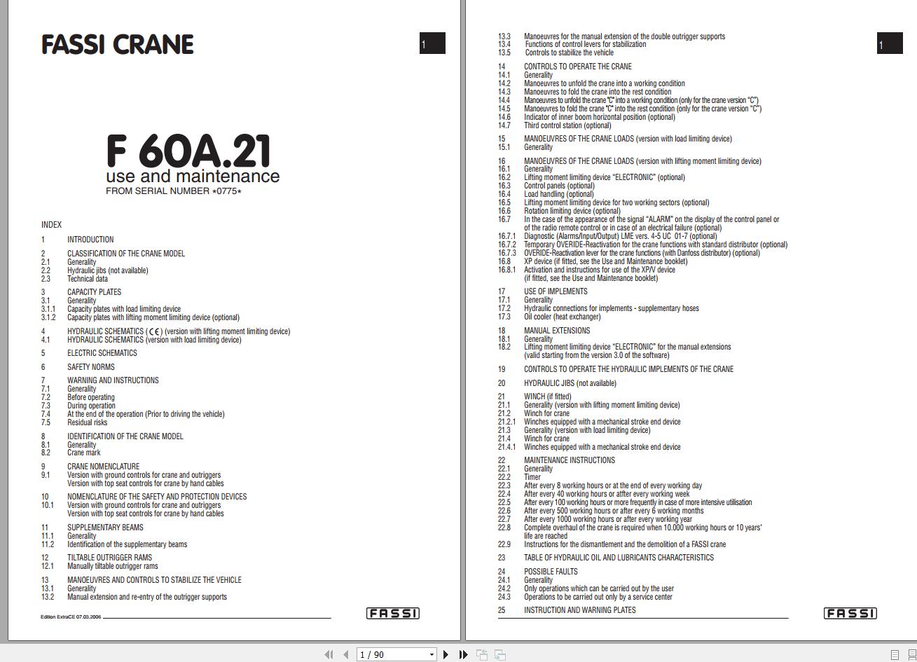 Fassi Cranes F60A.21 0775 Use and Maintenance Manual 1
