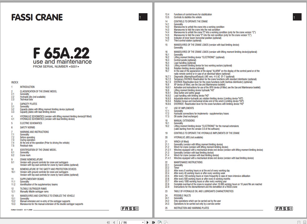 Fassi Cranes F65A.22 5001 Use and Maintenance Manual 2006 1