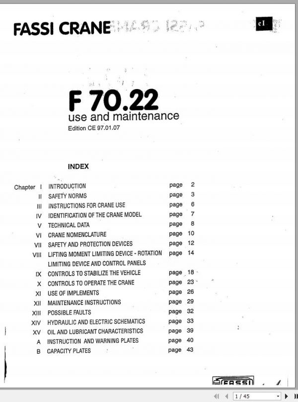 Fassi Cranes F70.22 Use and Maintenance Manual 1