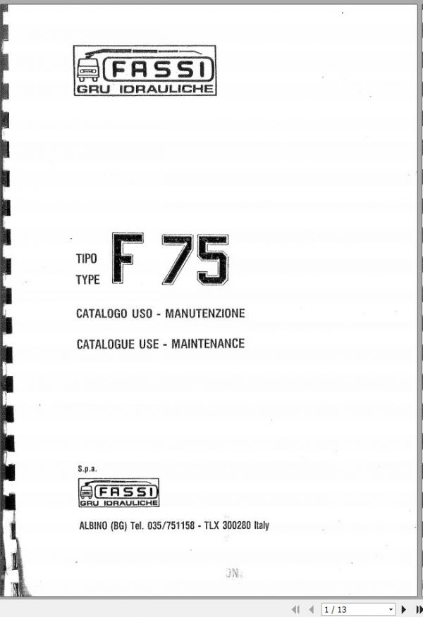 Fassi Cranes F75 Use and Maintenance Manual 1