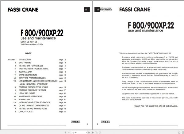 Fassi Cranes F800 F900XP.22 0162 Use and Maintenance Manual 1
