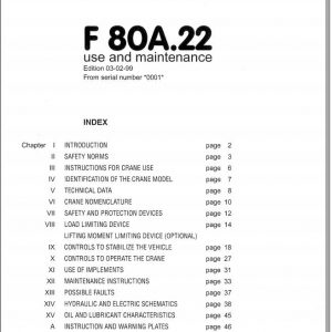 Fassi Cranes F80A.22 0001 Use and Maintenance Manual 1999 1