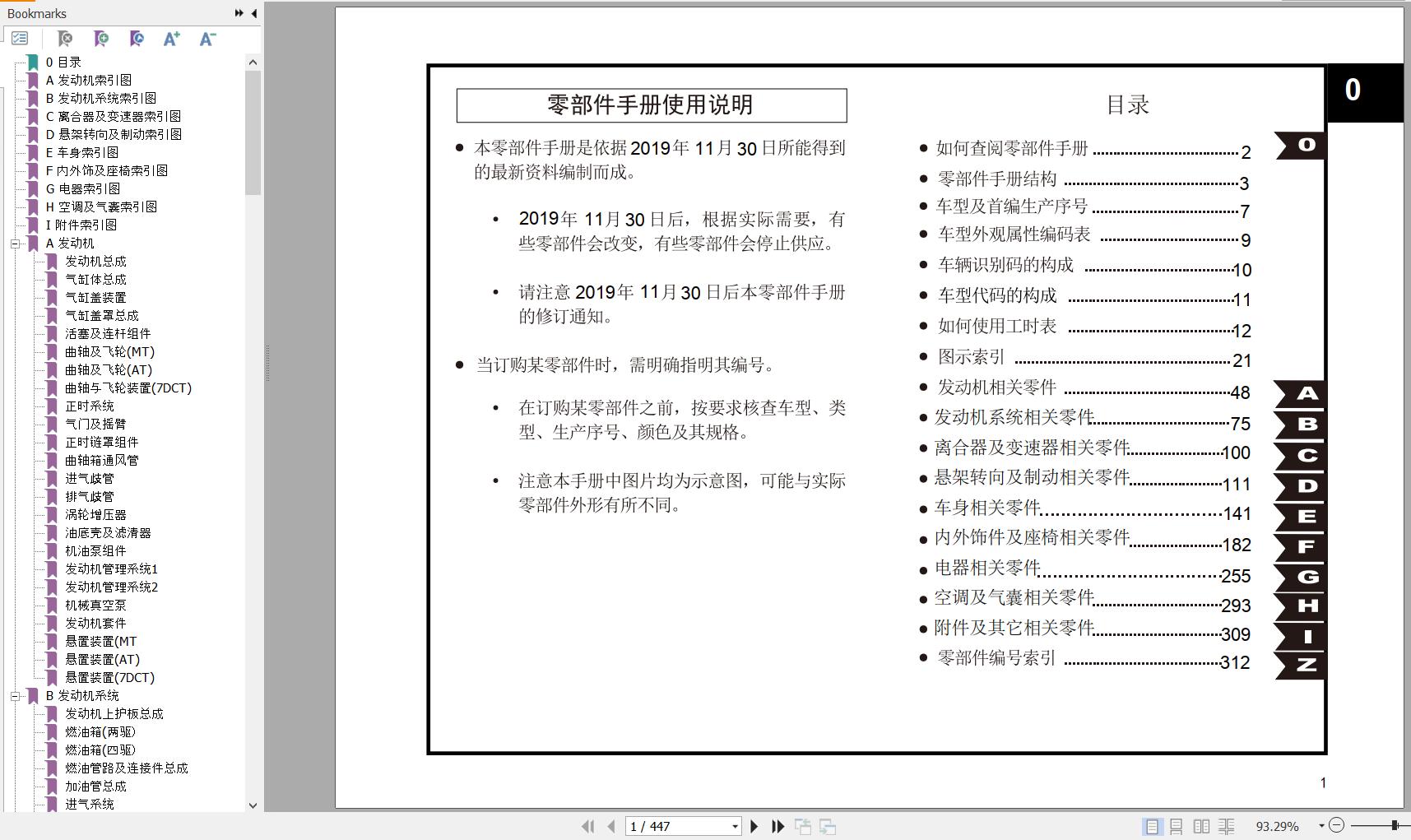GAC Trumpchi GS4 Second Generation Model including Model year Parts Manual 2019 ZH 1