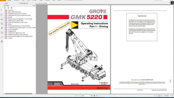 Grove Mobile Crane GMK 5220 Training Information Servive Manual 3