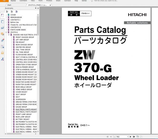 Hitachi Wheel Loader 1.18 GB ZW Series 7 2021 Parts Catalog PDF DVD 10