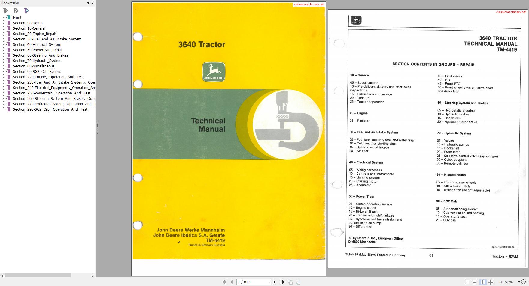 John Deere 3640 Tractor Technical Manual TM 4419 1