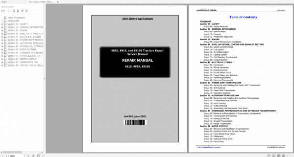 John Deere 6810 6910 6910S Tractors Repair Service Manual TM4566 1
